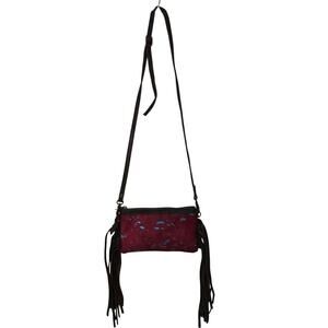 American Darling Western Crossbody Shoulder Red Cowhair Leather Fringe